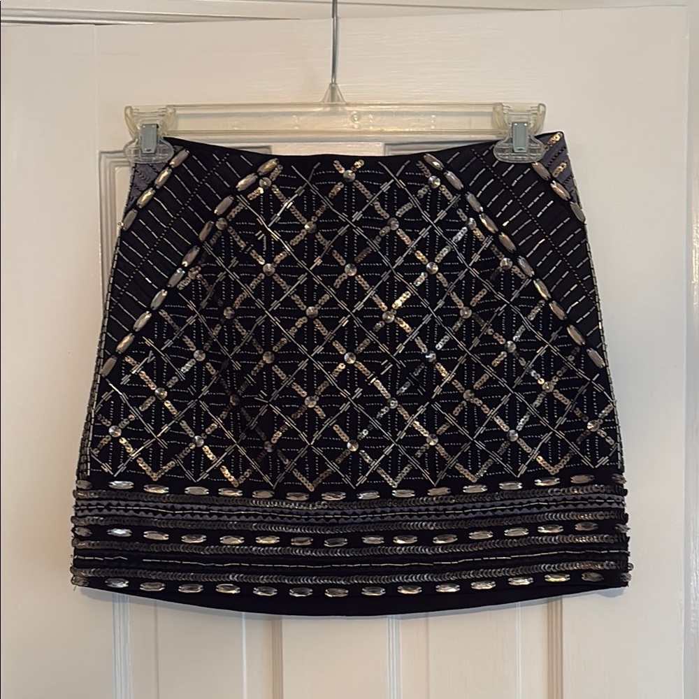Club Monaco Elegant Black and Silver Mini Skirt